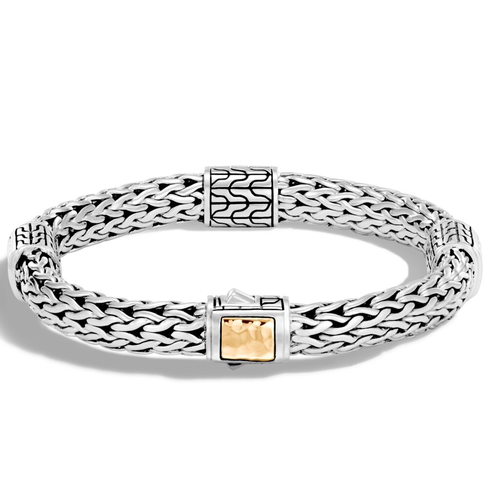 7.5MM Classic Chain Bracelet Sterling Silver with 18K Bonded Yellow Gold Classic Chain Bracelet Sterling Silver with 18K Gold