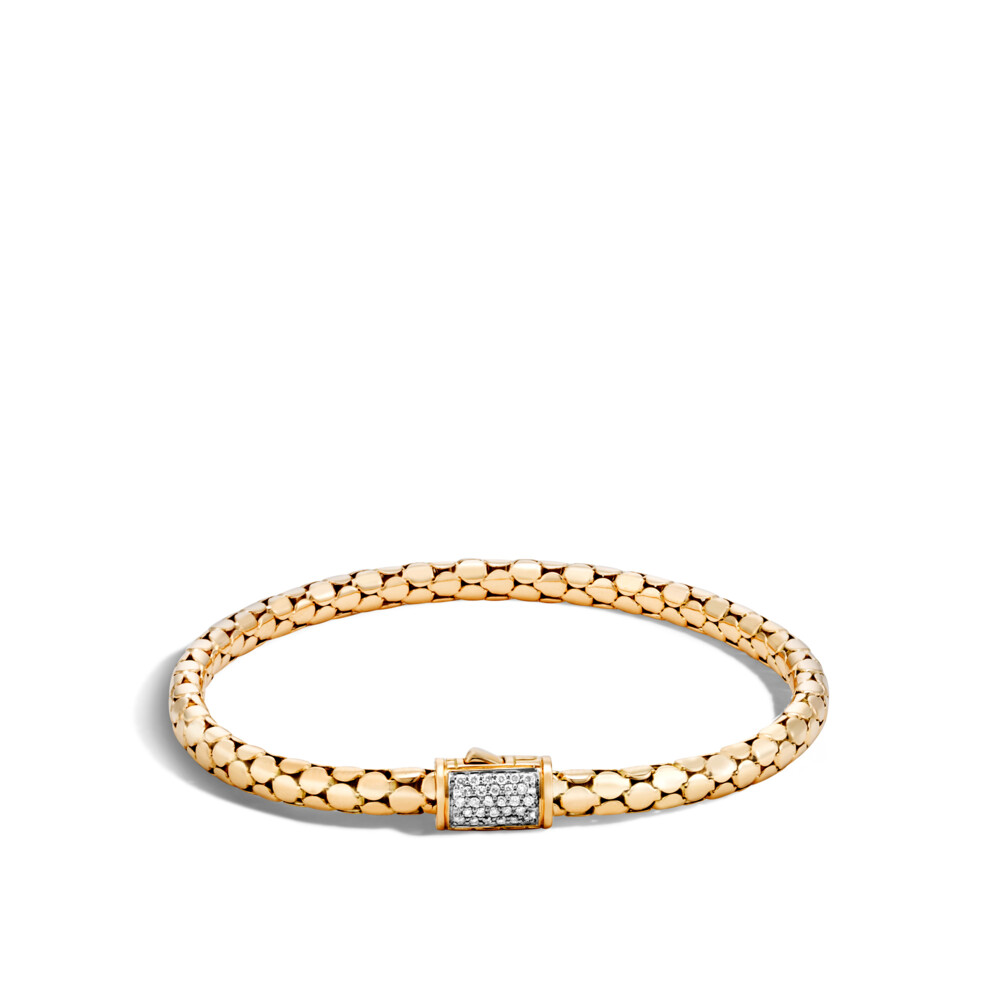 4.5MM Woven Chain 18K Yellow Gold with diamonds. .11ctw Dot Bracelet 18K Gold with Diamonds