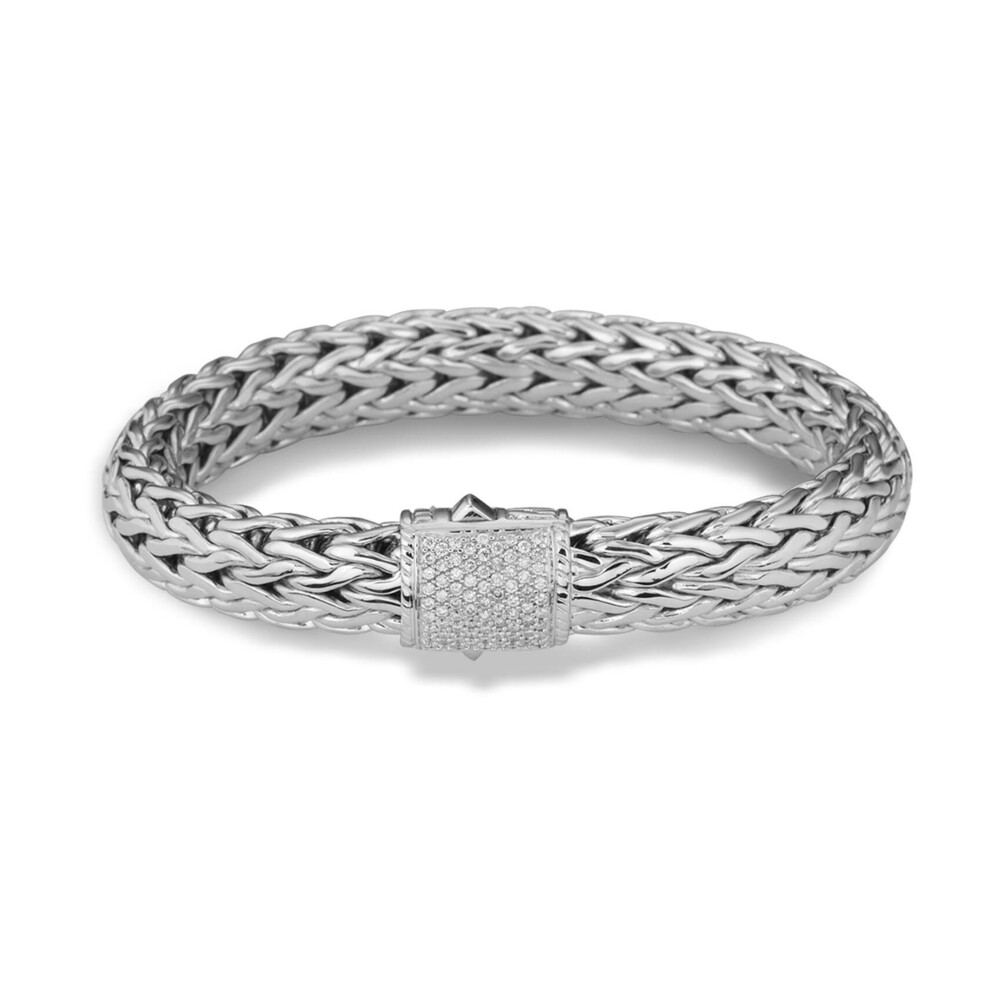 Classic Chain 10.5MM Bracelet in Silver with Diamonds Classic Chain Bracelet Sterling Silver with Diamonds