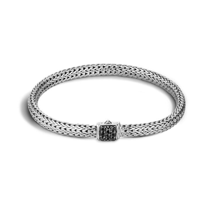 Classic Chain 5MM Bracelet in Silver with Black Sapphire Classic Chain Bracelet Sterling Silver with Black Sapphires