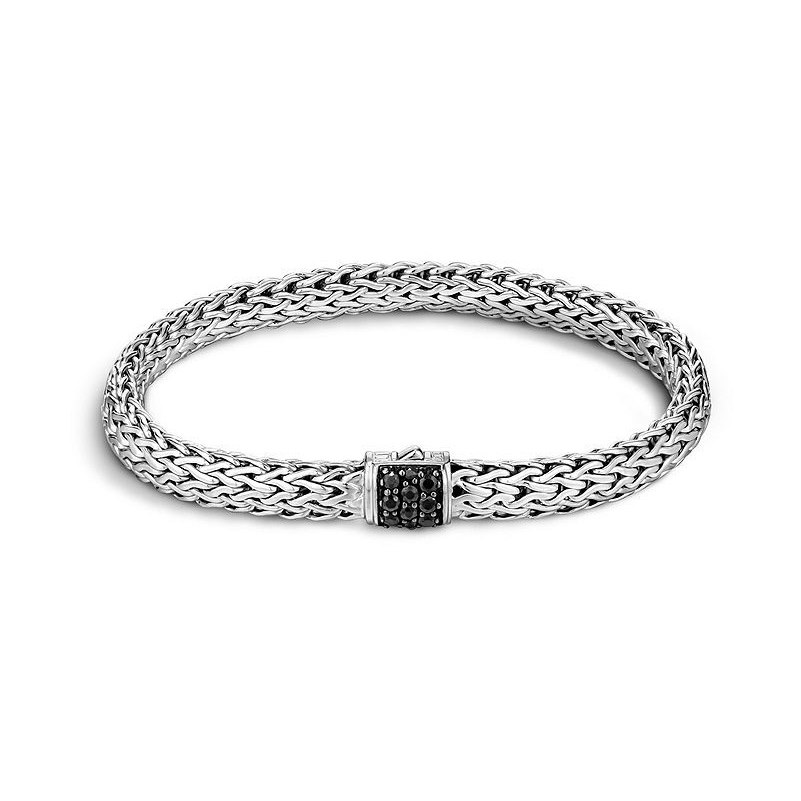 6.5MM Sterling silver woven chain with Black Sapphire Classic Chain Bracelet Sterling Silver with Black Sapphires