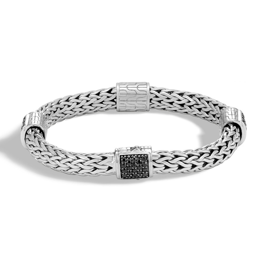 Woven Chain Four-Station Bracelet Sterling Silver with Black Sapphires ...