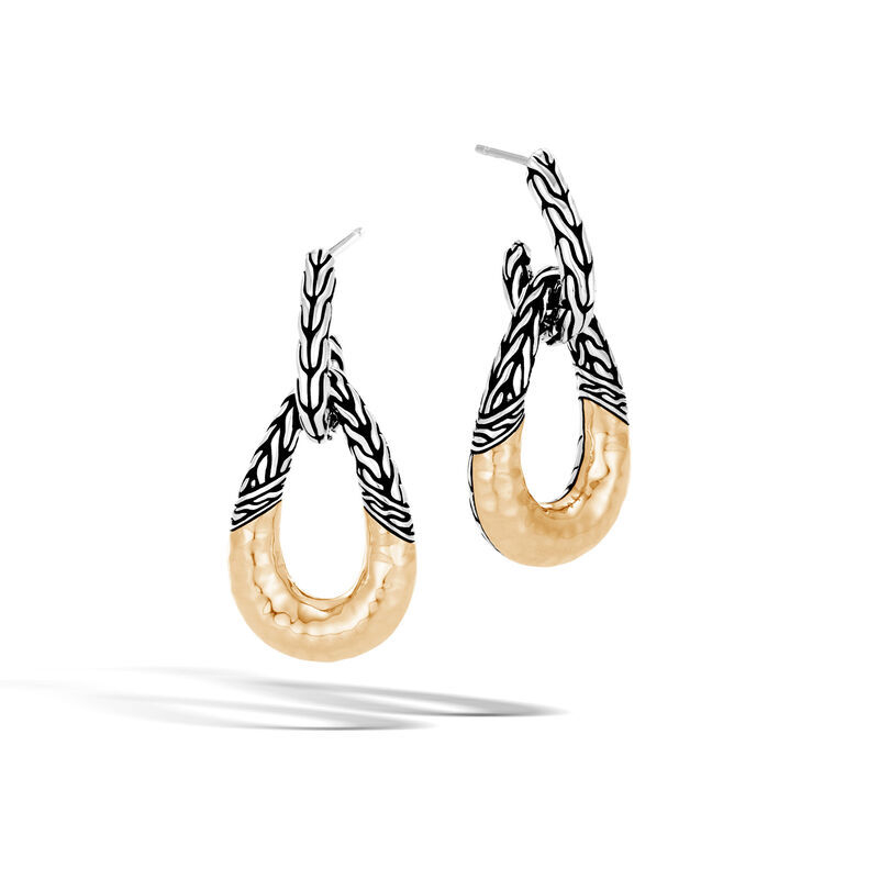30MM Door Knocker Earrings Sterling Silver with Hammered 18K Gold Accents Classic Chain Door Knocker Earrings Sterling Silver with 18K Gold