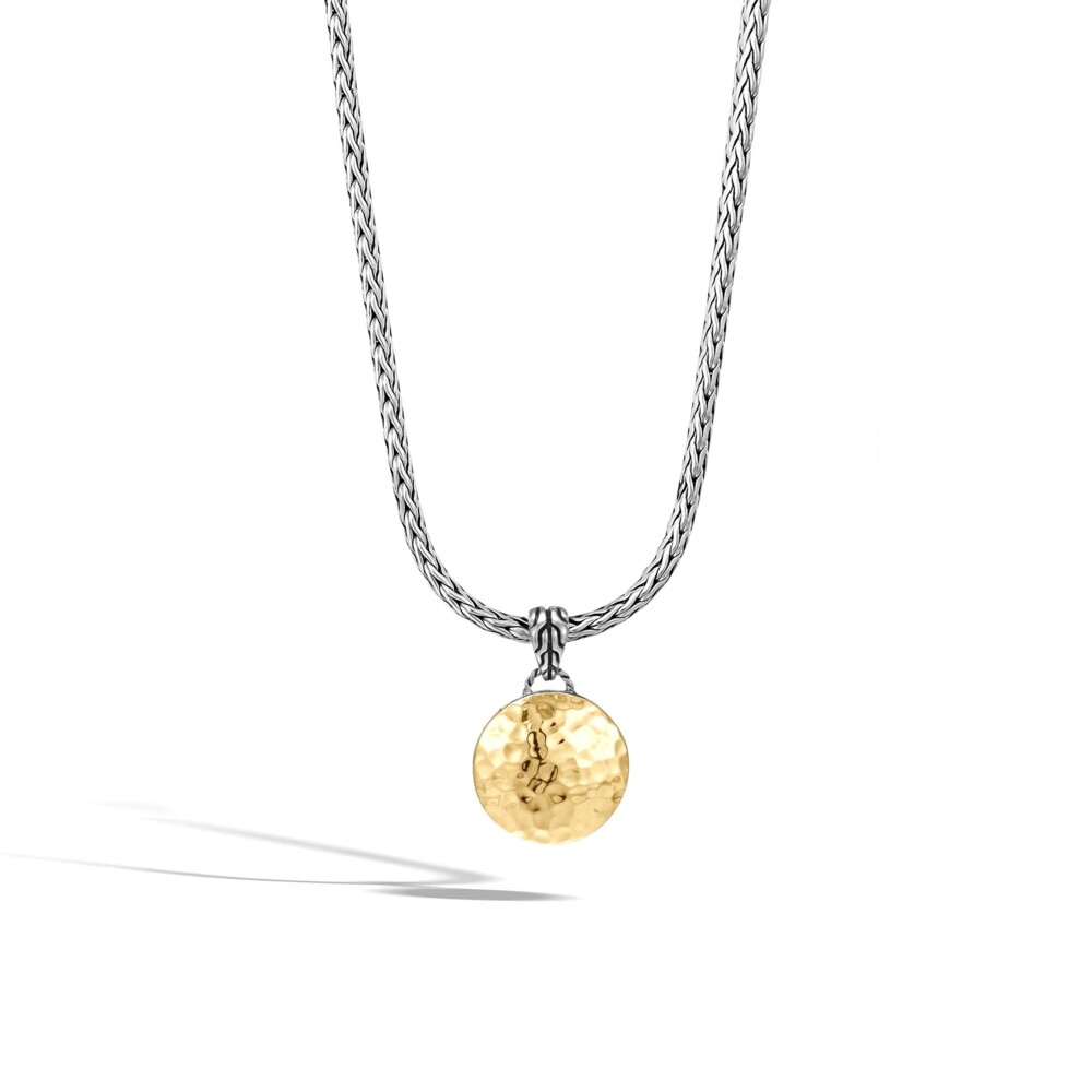 2MM Woven Sterling Silver Chain with 18K Yellow Gold Hammered Pendant Woven Chain Necklace Sterling Silver with 18K Gold Pendant