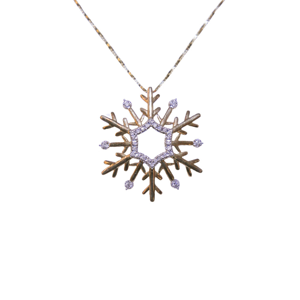 10k Yellow Gold
Dia 0.10ct<div>Chain is sold separately, 16" in length ($249)</div> 10K Yellow Gold Snowflake Pendant with diamonds