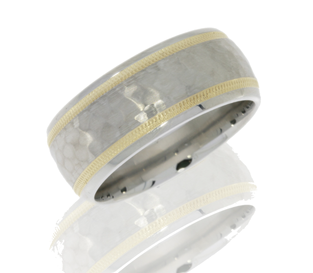 Cobalt chrome with 14kt yellow gold inlay hammer finish Cobalt chrome Ring
