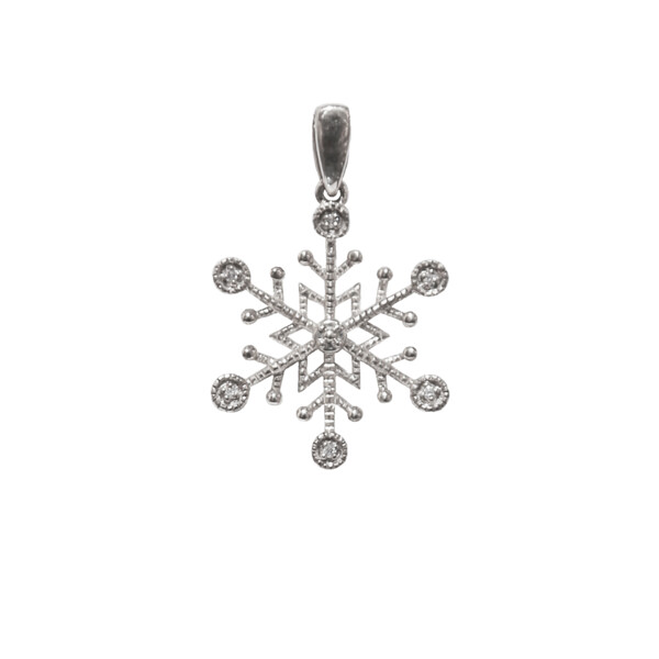 Closeup photo of 10K White Gold Snowflake Diamond Pendant