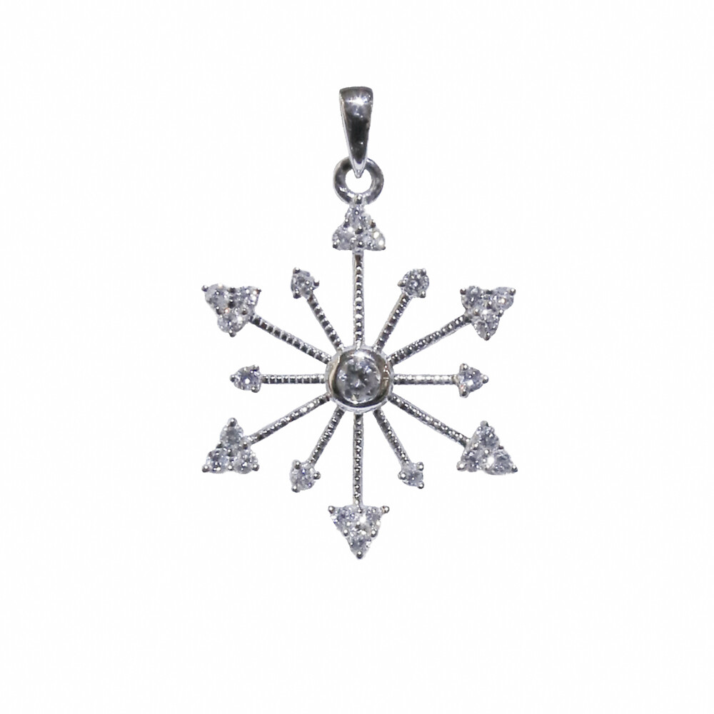 14k White Gold Snowflake pendant with diamonds 