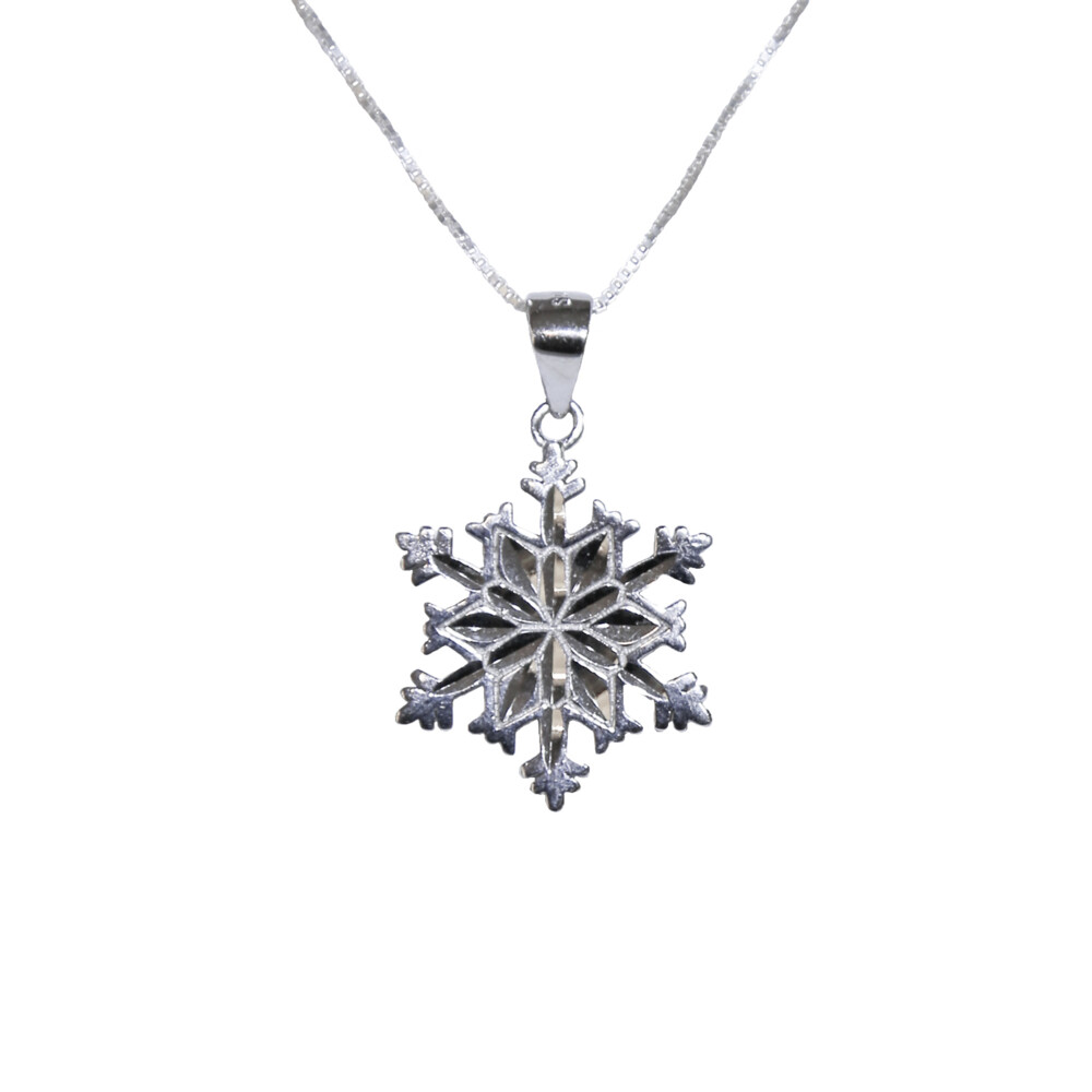 Large Breck Snowflake Necklace (diamond cut).<div>Pendant is 1 & 1/4th inches in total length including bail. </div> Sterling Silver Breck Snowflake Necklace