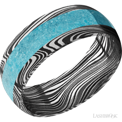 Damascus ring with turquoise inlay Damascus ring