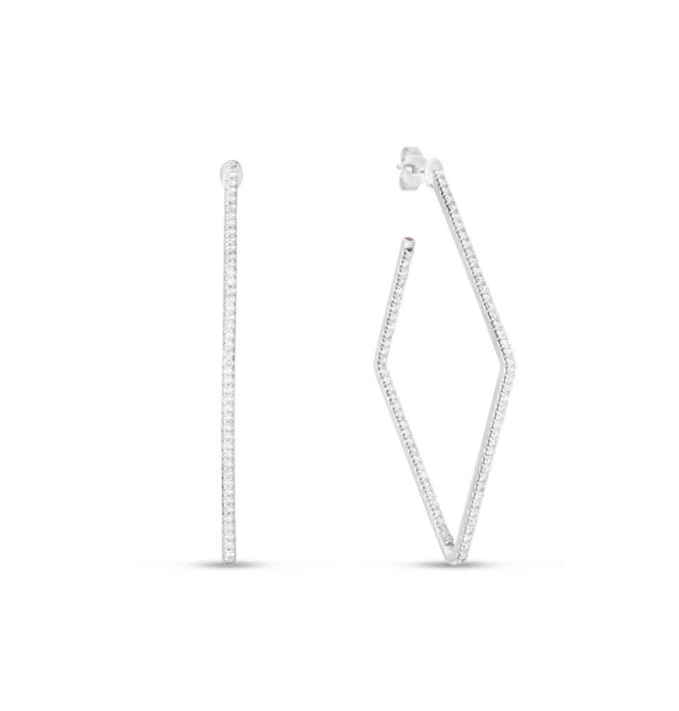 Square Hoop 18K White Gold Earrings with Diamonds