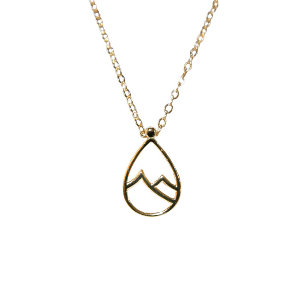 Closeup photo of Mountain teardrop necklace gold vermeil