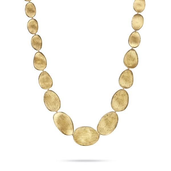 <span style="color: rgb(102, 102, 102); font-family: Helvetica, Arial, sans-serif; font-size: 14px; position: initial; margin: initial;">18K yellow gold medium collar necklace. Inspired by the delicate shape of the Lunaria flower, this Lunaria Gold Necklace is hand hammered and hand engraved by Italian artisans.</span> 18K Yellow Gold Medium Graduated Collar Necklace