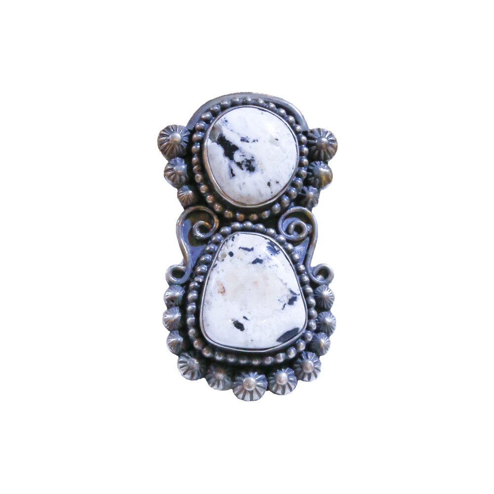 White Buffalo ring set in sterling silver<div>Size 8</div> White Buffalo Ring