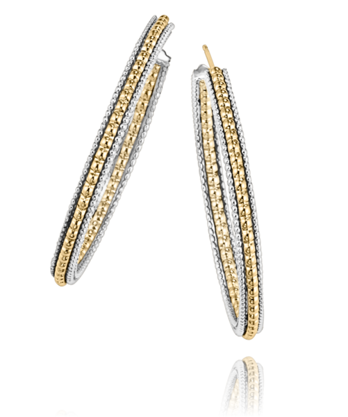 Closeup photo of Vahan 14k Yellow Gold & Sterling Silver Hoops