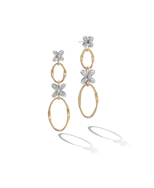 Closeup photo of Marrakech Ende Collection Double Drop Earrings with Diamond Flowers