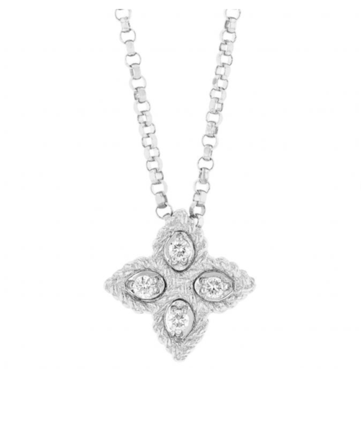 Closeup photo of 18K WG Diamond Princess Flower Necklace