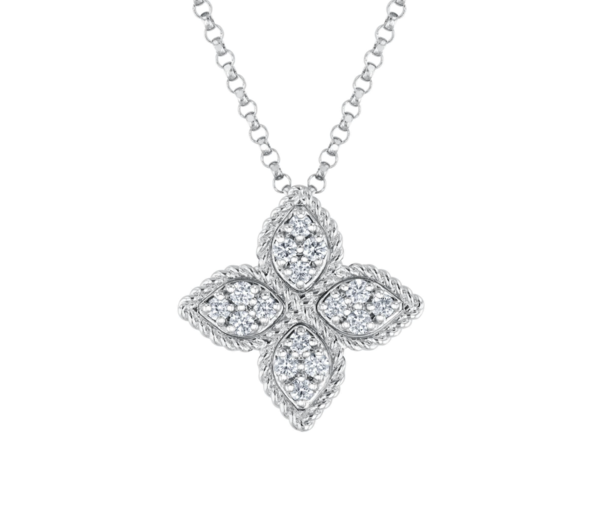 Closeup photo of 18K WG Princess Flower Necklace with Diamonds