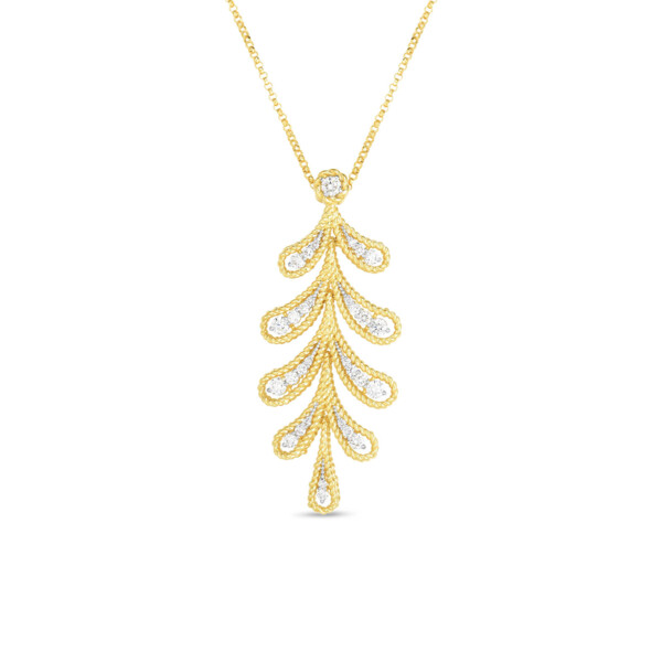 Closeup photo of 18K YG Byzantine Barocco Leaf Necklace with Diamonds