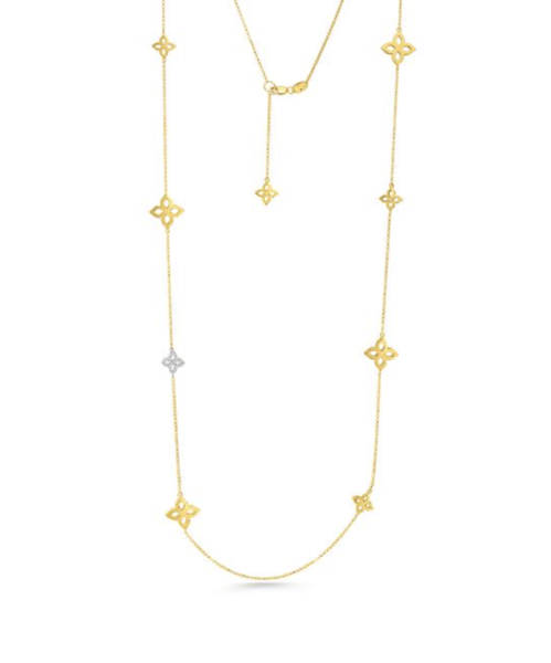 Closeup photo of 18K YG Princess Flower Diamond Long Necklace