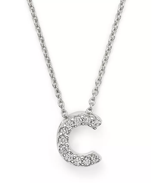 Closeup photo of 18k WG Love Letter 'C' Pendant Necklace with Diamonds