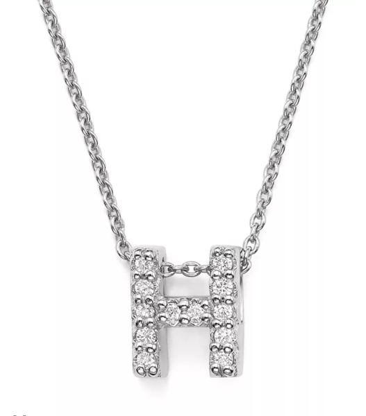 Closeup photo of 18K WG Love Letter 'H' Pendant Necklace with Diamonds