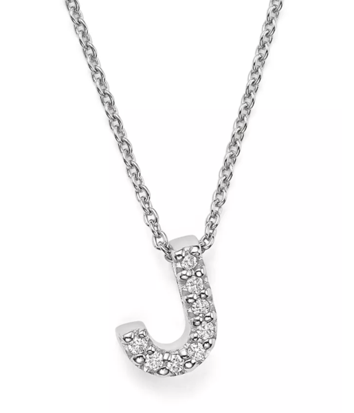 Closeup photo of 18K WG Love Letter 'J' Pendant Necklace with Diamonds