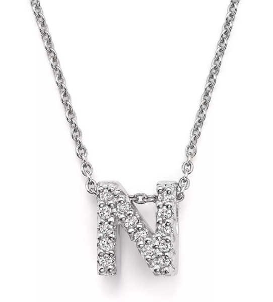 Closeup photo of 18K WG Love Letter 'N' Pendant Necklace with Diamonds