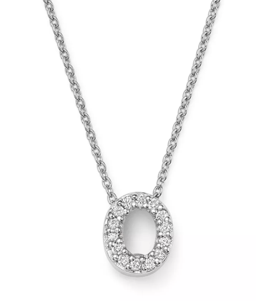Closeup photo of 18K WG Love Letter 'O' Pendant Necklace with Diamonds