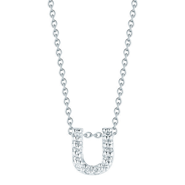 Closeup photo of 18K WG Love Letter 'U' Pendant Necklace with Diamonds