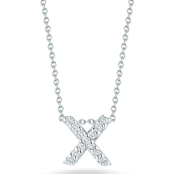 Closeup photo of 18K WG Love Letter 'X' Pendant Necklace with Diamonds