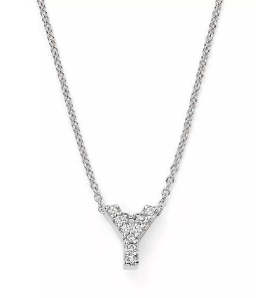 Closeup photo of 18K WG Love Letter 'Y' Pendant Necklace with Diamonds