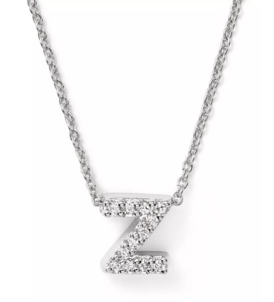 Closeup photo of 18K WG Love Letter 'Z' Pendant Necklace with Diamonds