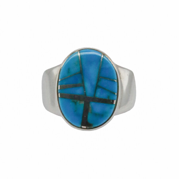 Closeup photo of Mens Turquoise & SS Inlay Ring