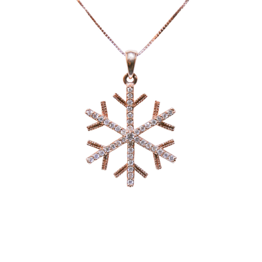 14K Rose Gold Diamond Snowflake Pendant 