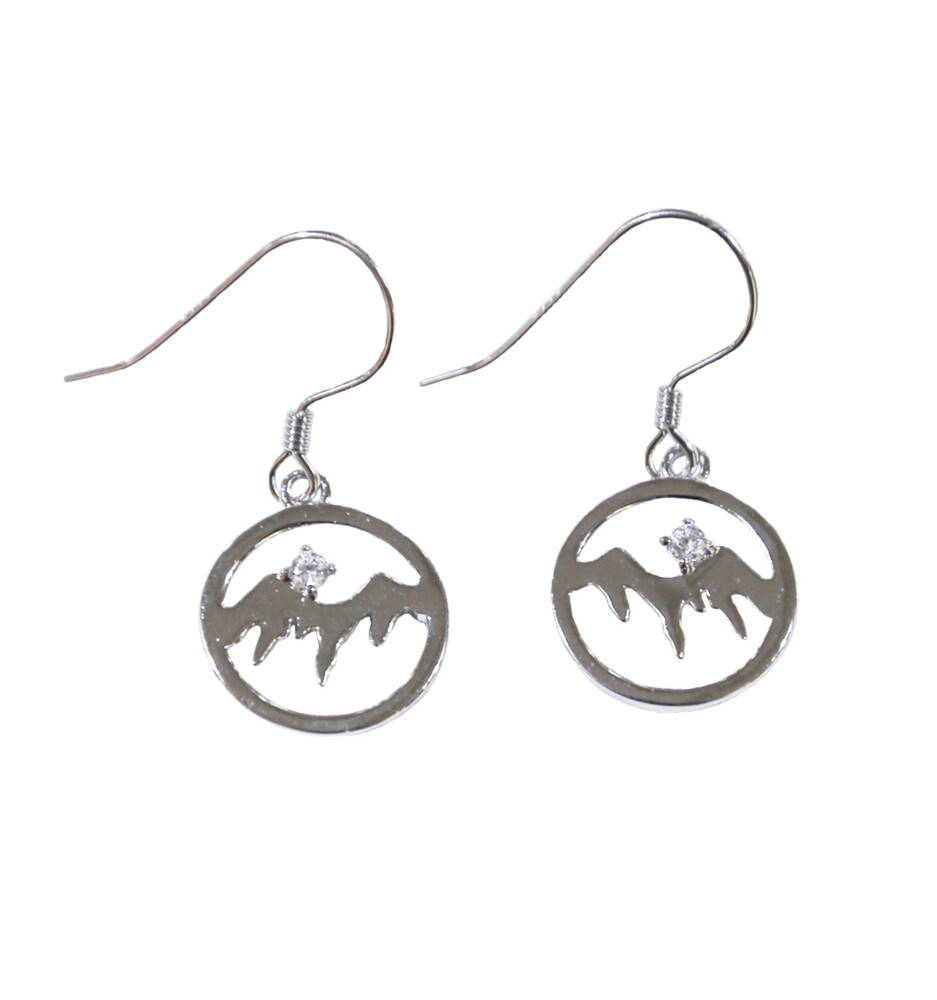 Mountain Circle Sterling Silver Earrings with a white topaz jewel. Mountain Circle Topaz Sterling Silver Earrings
