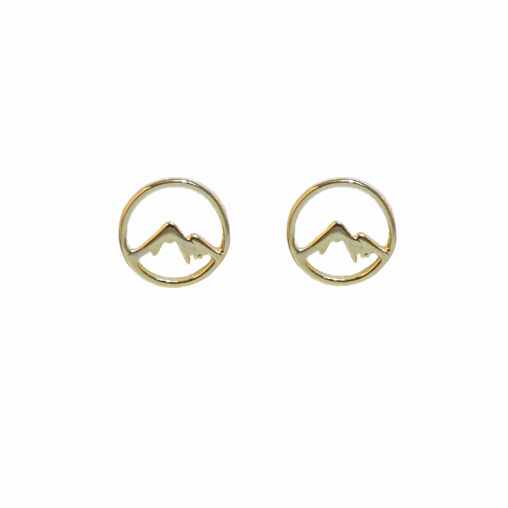 14K Gold over sterling silver mountain stud earrings. Mountain Circle Gold Stud Earrings