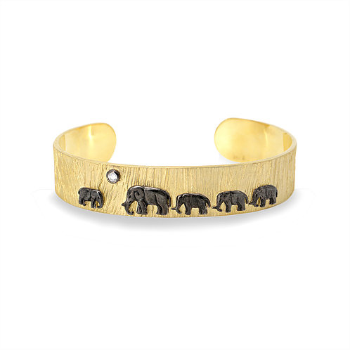 14K Tsavo Nights Trail Cuff with Sterling Silver Elephants and White Diamond 14K Tsavo Nights Trail Cuff