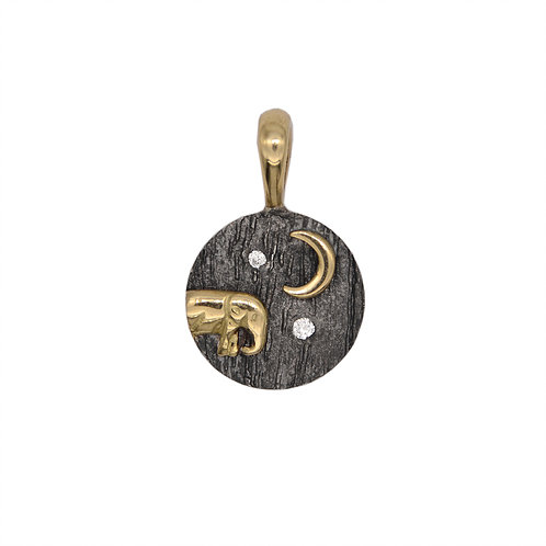 Shompole Collection - Elephant Baby and Moon Pendant - Silver Elephant Baby and Moon Pendant - Silver