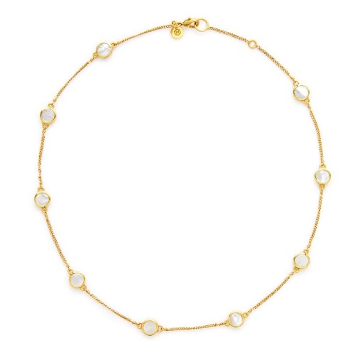 <div style="position: initial; margin: initial;"><font size="2">Nine double-sided mother of pearl stations adorn this delicate chain. Length can be adjusted between <span style="font-family: inherit;">16.5 and 17.5 inches.</span></font></div> Valencia Delicate Station Necklace