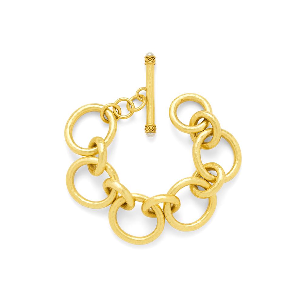 Lightly hammered links with a toggle decorated with freshwater pearls. Catalina Large Link Bracelet