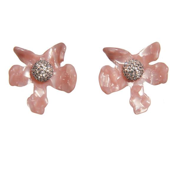 Our popular crystal lily flower is reimagined into a wearable button earring with a 1 1/2" acetate flower diameter and 1/2" crystal pave center. Surgical steep post closure and lightweight.
Crystal Lily Button Earrings Peach