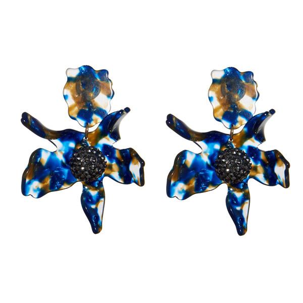 These night streak colored lily earrings feature a center set of small crystals, guaranteed to shine. Crystal Lily Earring - Night Streak