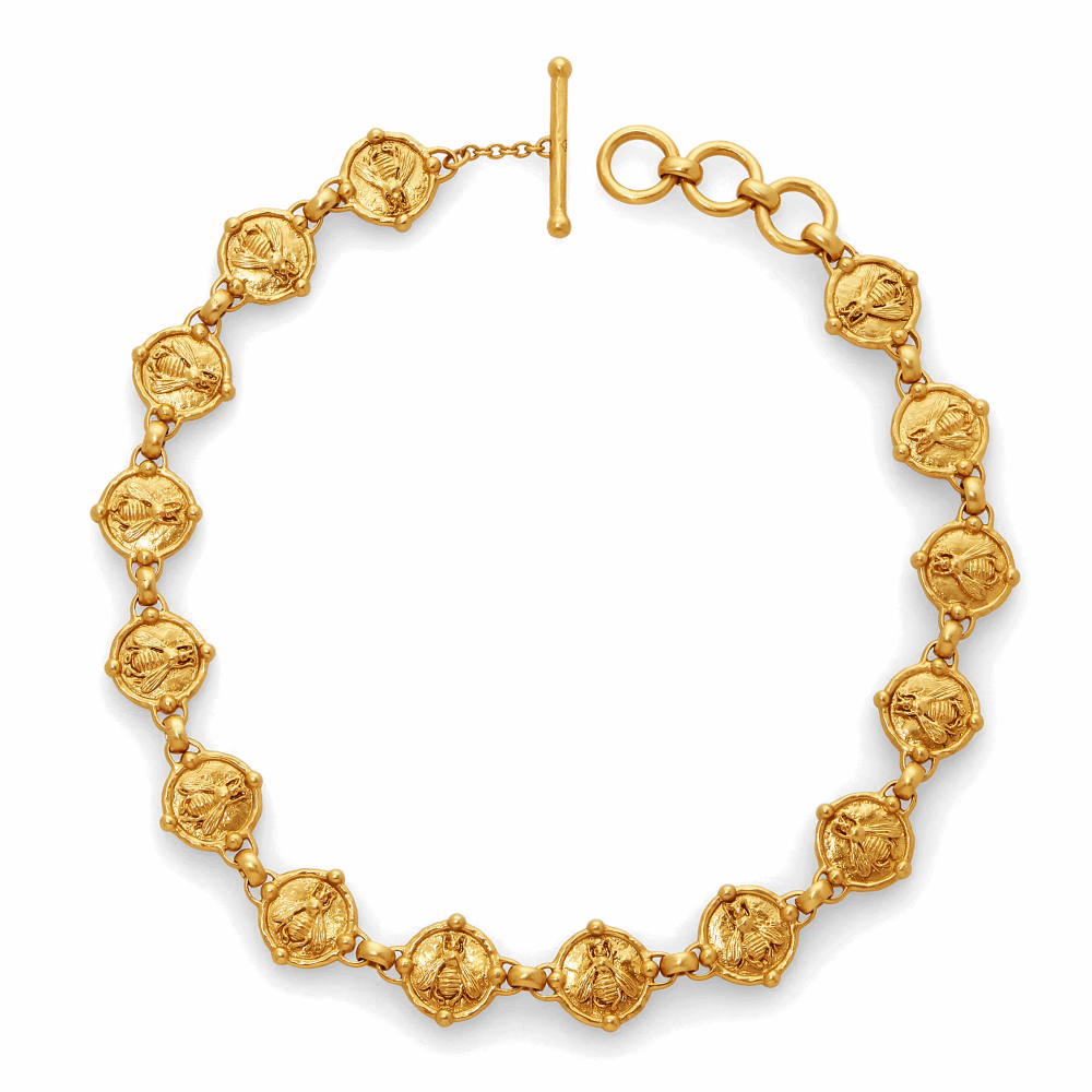 Featuring 15 coins displaying bees on them, linked together to form this necklace. Bee Link Necklace