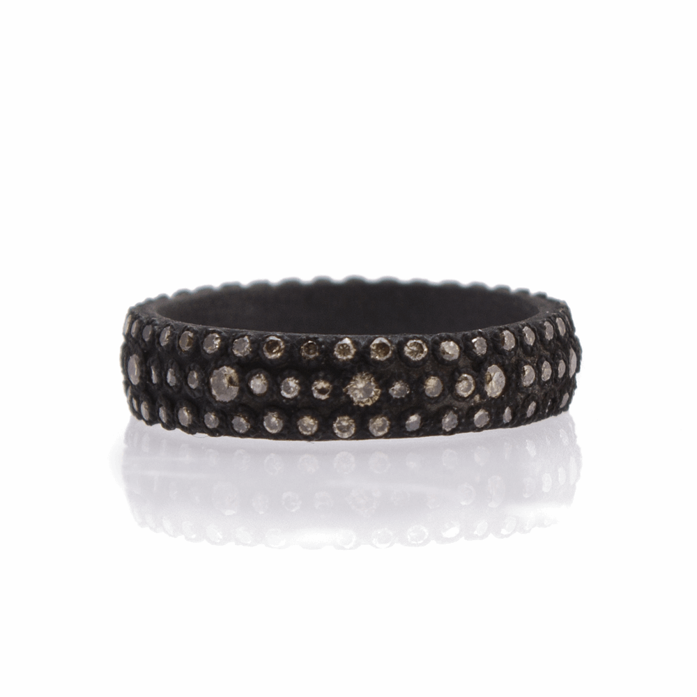 <div>This beautiful band ring is featured in oxidized sterling silver, with three rows of champagne diamonds: with a total weight of .69 carats. This ring is perfect to stack with others, or has enough personality to be worn alone. </div> Old World Wide Multi-Eternity Ring