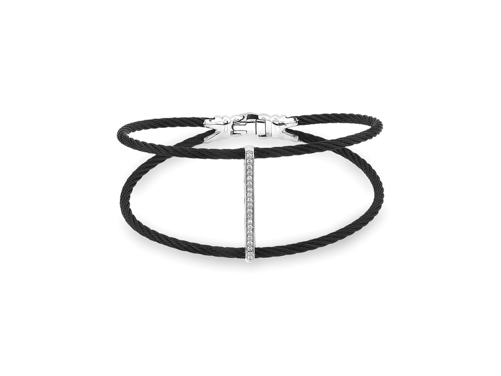 Black cable, 18kt. White Gold, 0.17 total carat weight. Diamonds w/stainless steel. Imported. - 04-52-0720-11 Noir Double Cable Bracelet with Diamond Bar