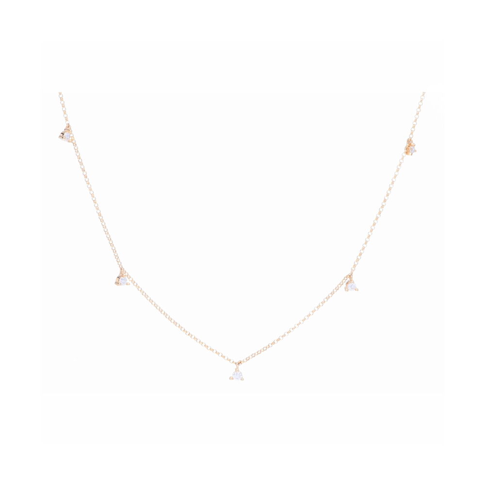 Whoa sexy, this necklace is so delicate and feminine with 5 diamonds martini set for the maximum exposure elegantly hanging from this strong 14k yellow gold chain. Tons of jump rings allows you to wear this at the perfect length. Petite Martini Set Diamond Dangle Necklace