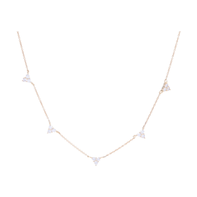 This lovely 14k Yellow Gold and diamond layering necklace is a "must have". It has 0.49 carats of diamonds set in a bezel setting of three diamonds per station. It weighs 2.9 grams. Glitzy, subtle, and practical is the only way to describe this awesome layering chain. Wear as a stand alone piece, or make a statement and layer this one up. You can't wear enough gold delicate chains this season. Need help? No worries. Call or email us, and we will be happy to help get you started. 14k YG Triple Diamond 5 Station Necklace