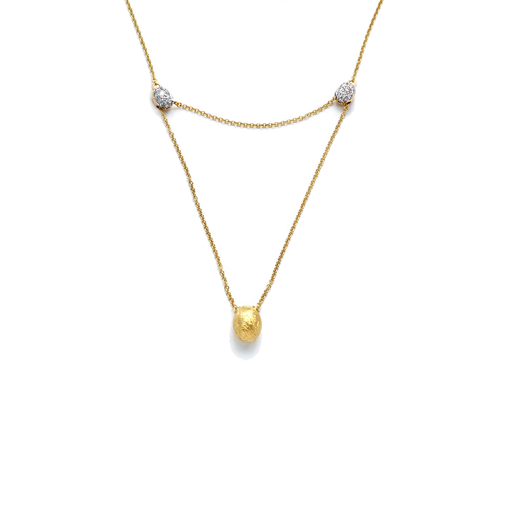 Versatile pendant necklace made with 3.16 grams of 18k yellow gold and 0.162 carats of diamonds. Easily turns from a Y necklace into a drop necklace. Yellow Gold Dancing Elite Adjustable Y to Drop Necklace