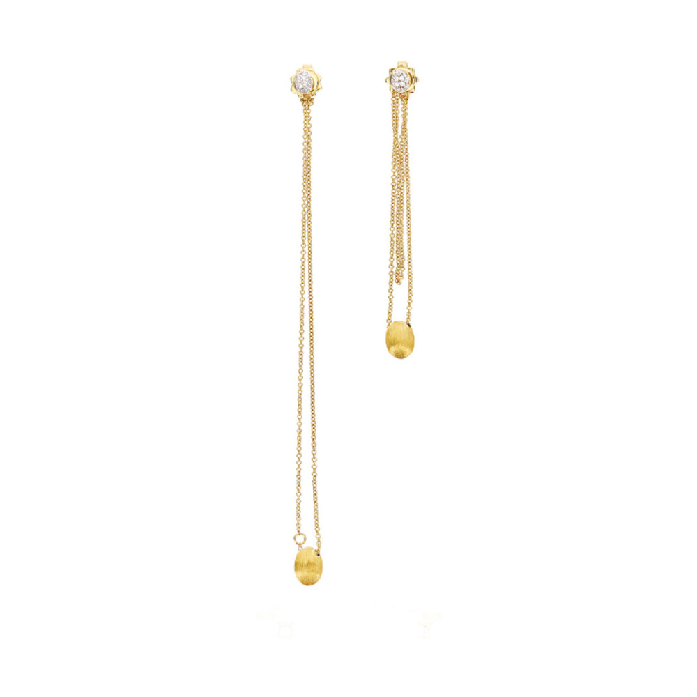 <div>These d<span style="font-size: 1.2rem;">ancing elite adjustable earrings feature Nanis's signature brushed gold beads hanging by a thin chain from diamond posts, with a total carat weight of .158 carats. Most of Nanis's </span><span style="font-size: 16.8px;">jewelry</span><span style="font-size: 1.2rem;"> comes </span><span style="font-size: 16.8px;">convertible</span><span style="font-size: 1.2rem;">, and these are no different! About halfway down the chain is a little jumpring that can be used to place onto the post to create a shorter chain. Making two different earrings, in one pair. Lightweight and causally modern, these earrings will go with anything in your closet. </span></div> Dancing Elite Adjustable Dangle Earrings